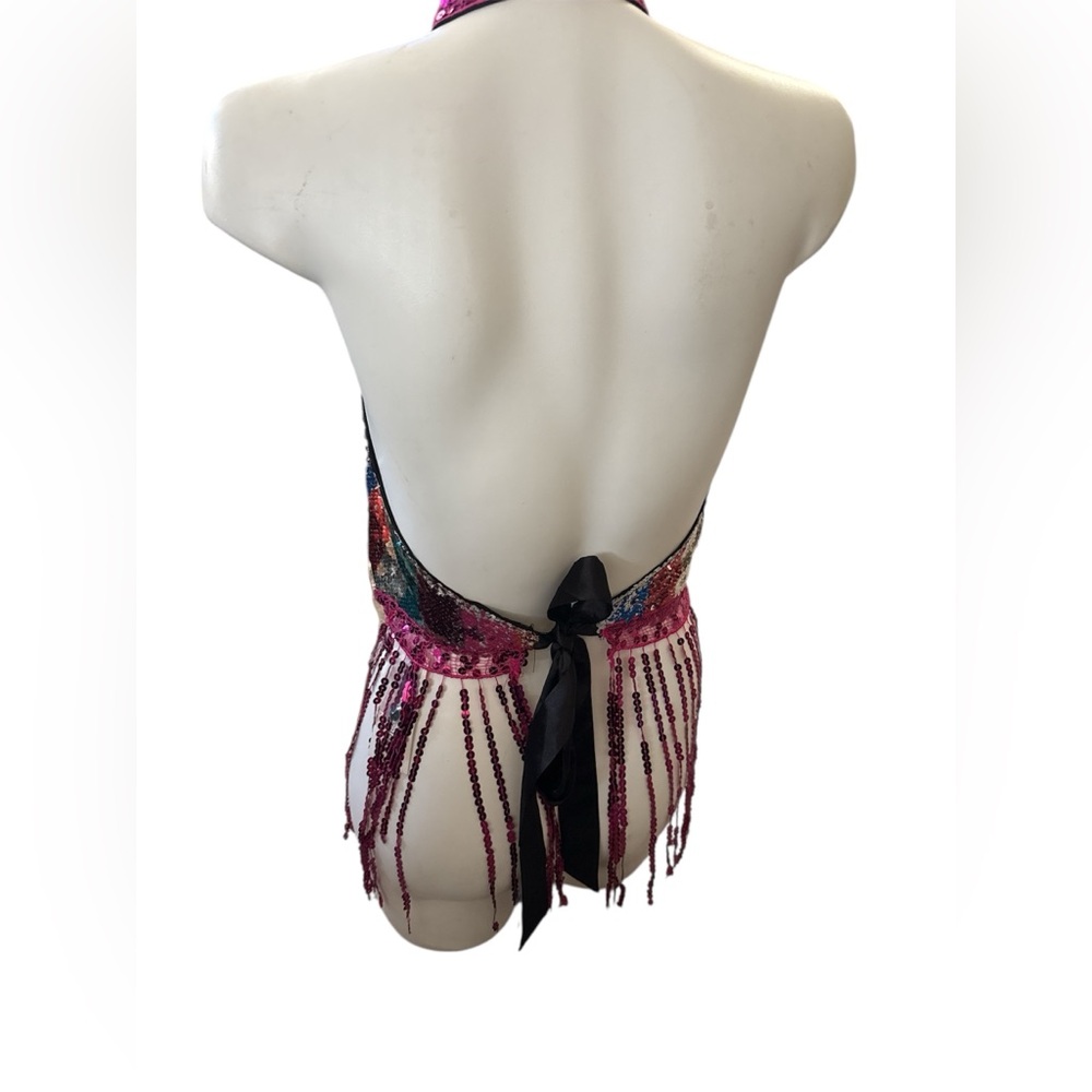 Hot & Delicious Fuchsia Sequin Halter Top - Picture 3 of 4